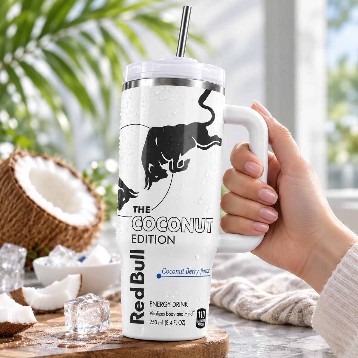 RB Pink, Blue & White Edition 40oz Stainless Steel Tumbler With Handle and Straw, Double Wall Vacuum Insulated Travel Mug