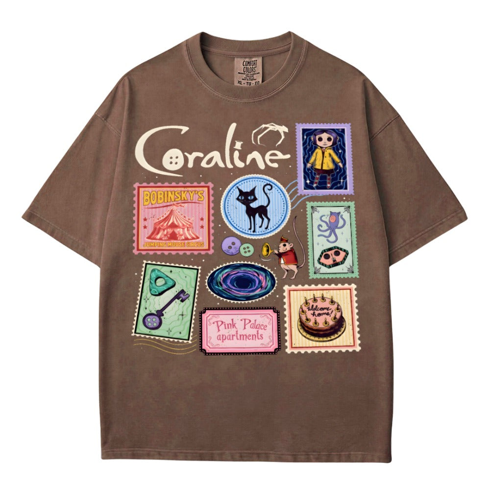 Coraline Stamp Collage Gothic T-Shirt