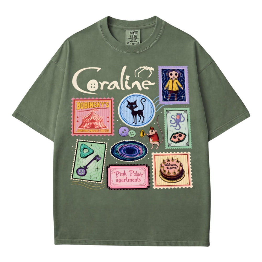 Coraline Stamp Collage Gothic T-Shirt