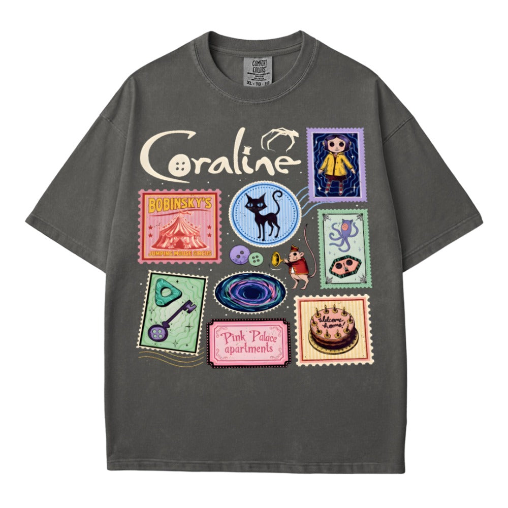 Coraline Stamp Collage Gothic T-Shirt