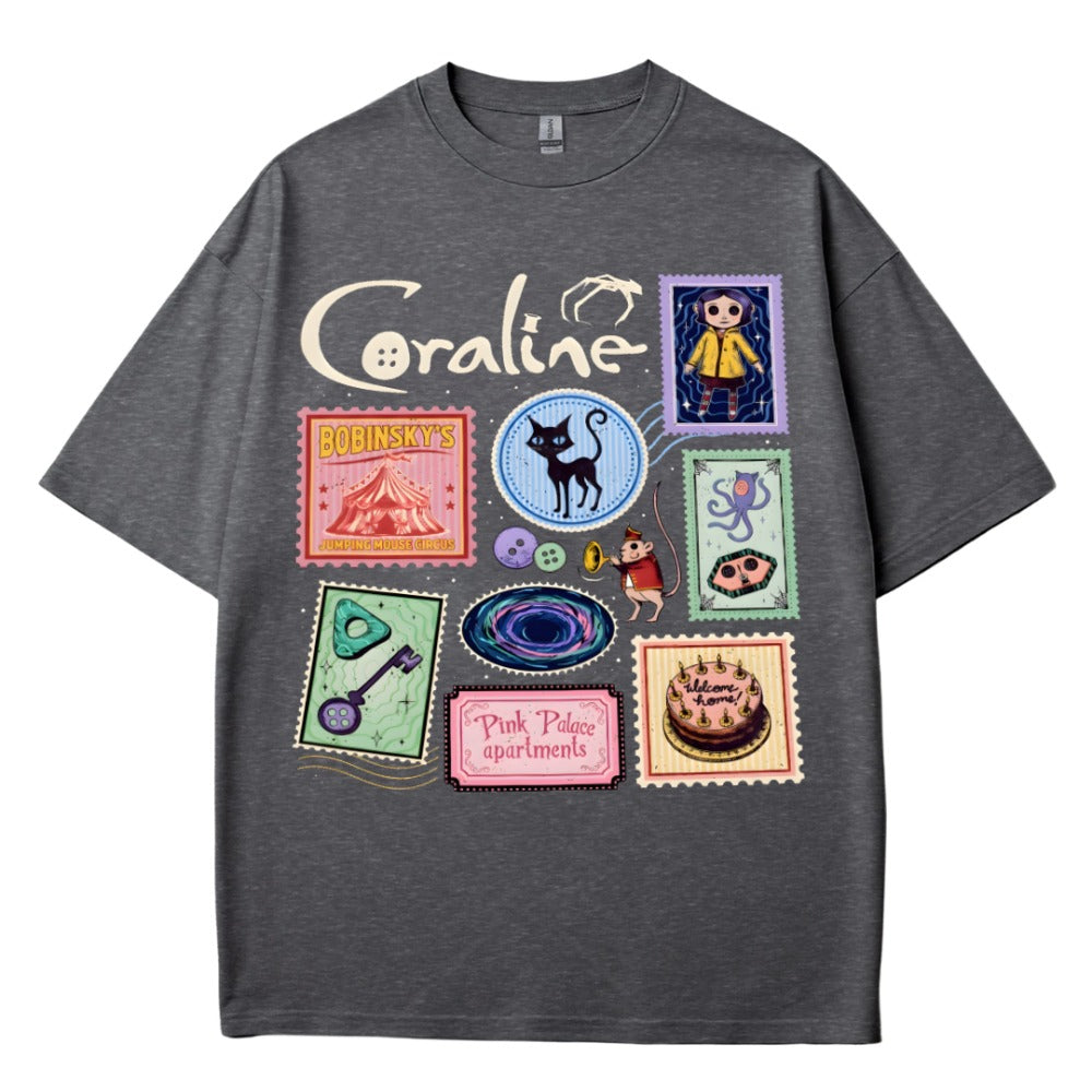 Coraline Stamp Collage Gothic T-Shirt