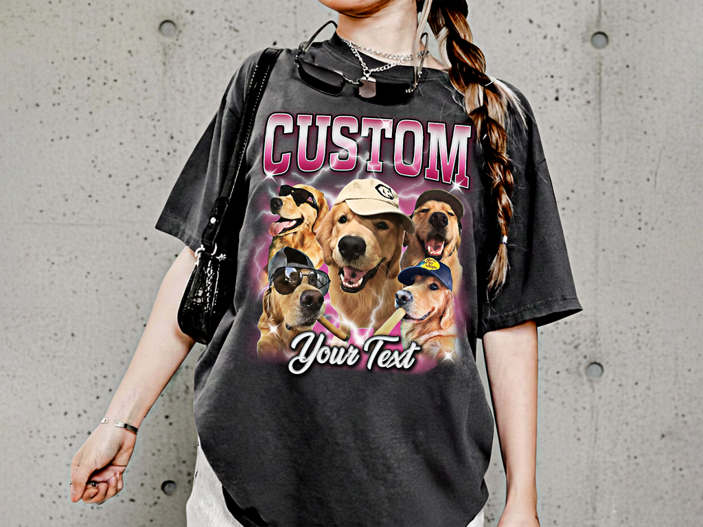 Custom Vintage Bootleg Pet Photo + Name Tee