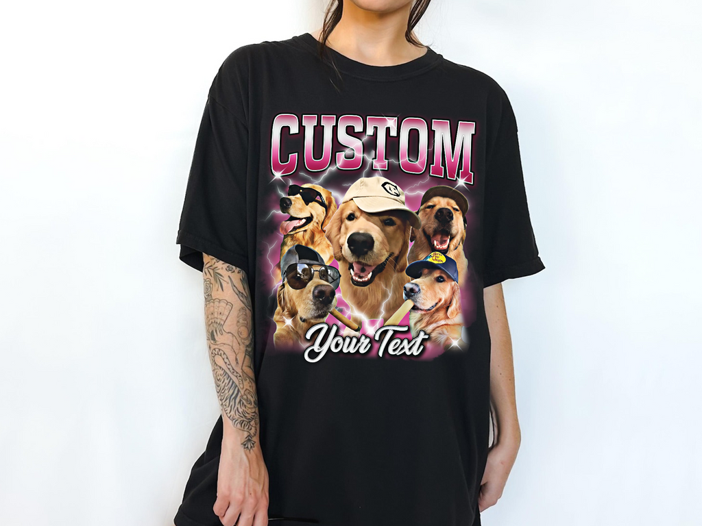 Custom Vintage Bootleg Pet Photo + Name Tee