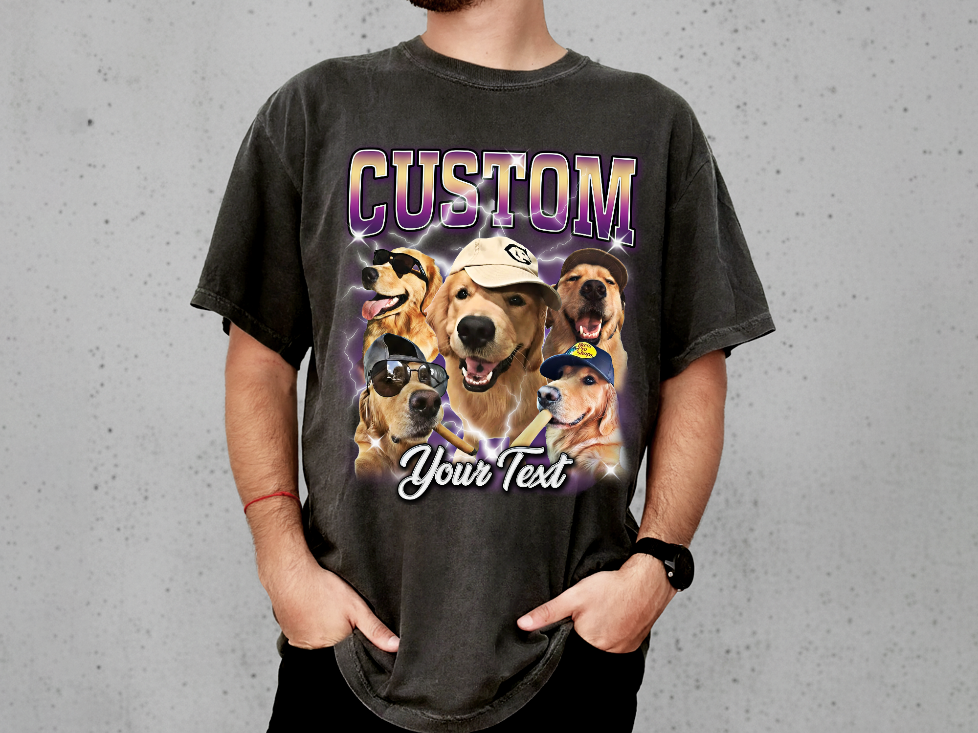 Custom Vintage Bootleg Pet Photo + Name Tee