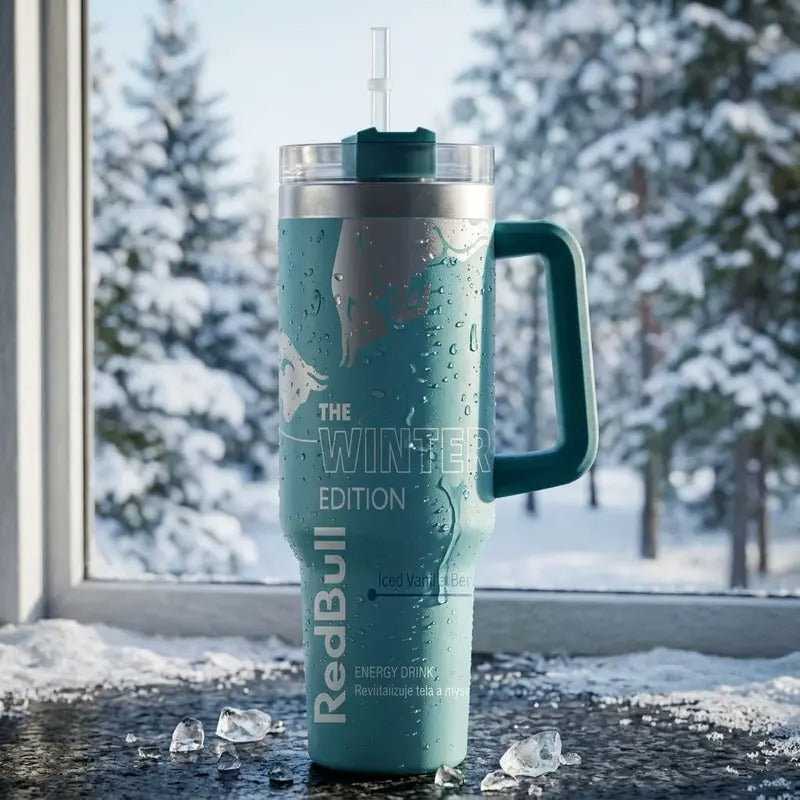 RB Pink, Blue & White Edition 40oz Stainless Steel Tumbler With Handle and Straw, Double Wall Vacuum Insulated Travel Mug