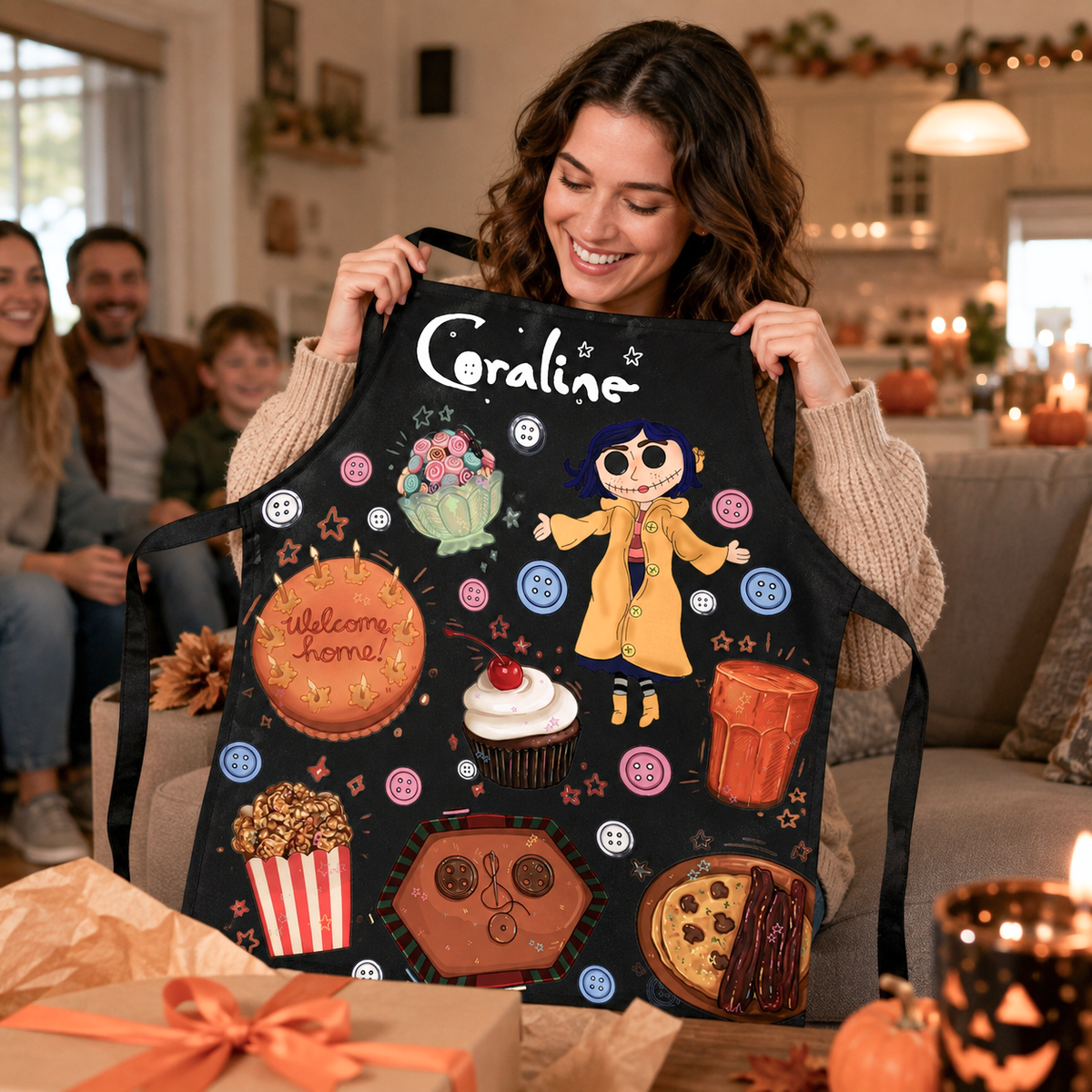 NEW | Personalized Apron, Custom Name Kitchen Apron, Cute Pink Baking Apron, Halloween Cooking Gift for Women