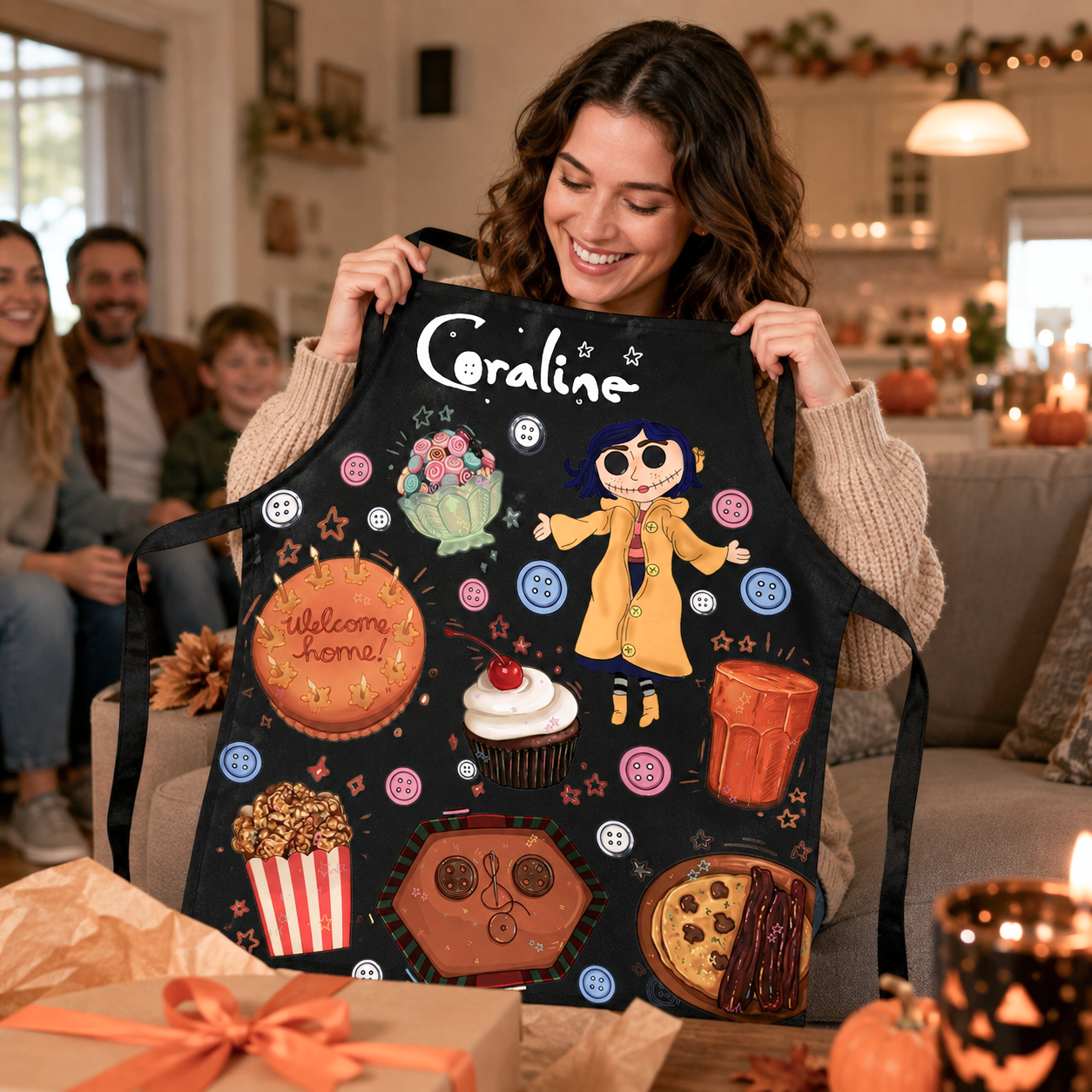 NEW | Personalized Apron, Custom Name Kitchen Apron, Cute Pink Baking Apron, Halloween Cooking Gift for Women