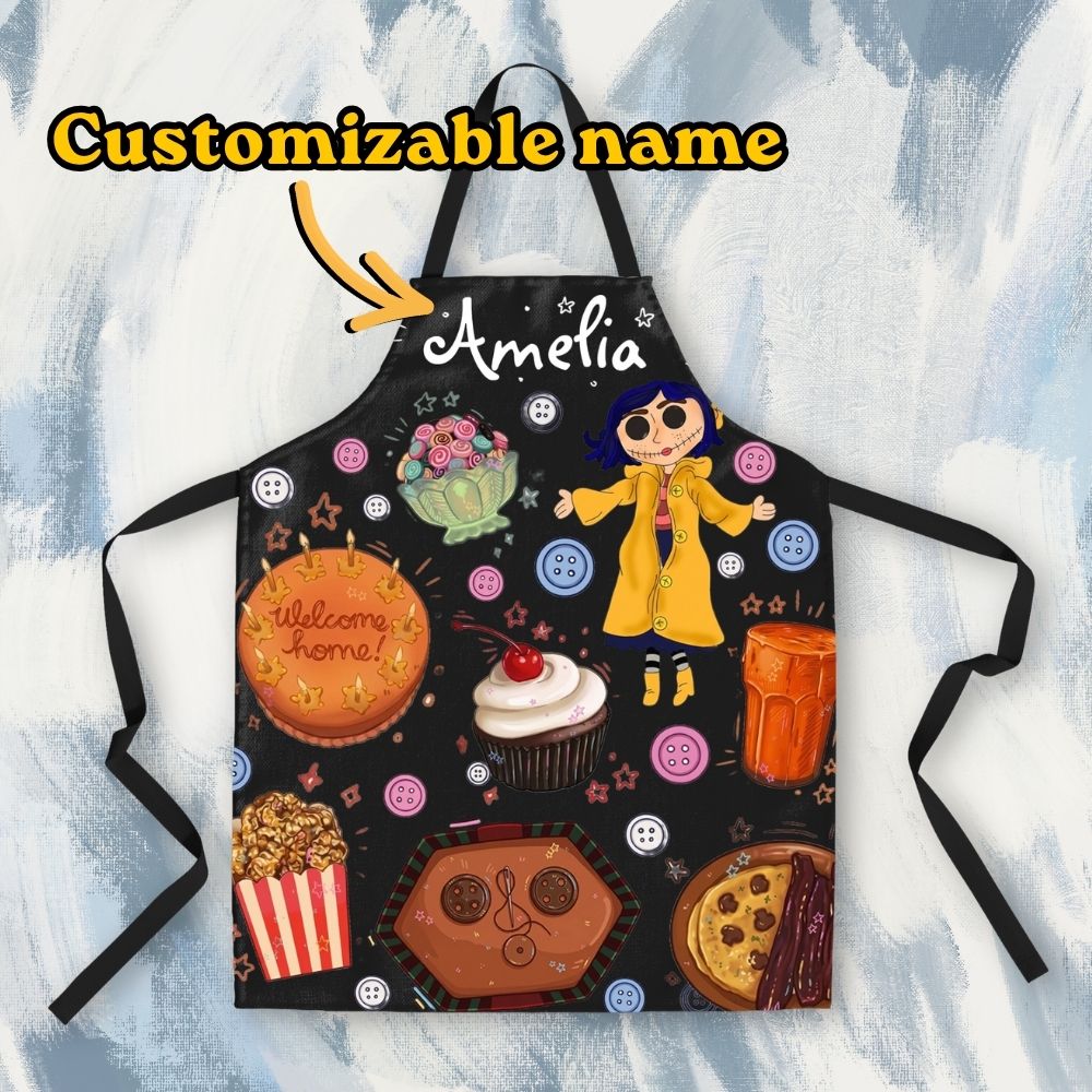 NEW | Personalized Apron, Custom Name Kitchen Apron, Cute Pink Baking Apron, Halloween Cooking Gift for Women