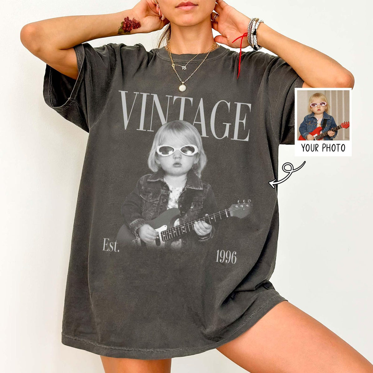Personalized Vintage Photo And Year Shirt, Custom Picture Birthday Tee, 30th 40th Birthday Party Gift