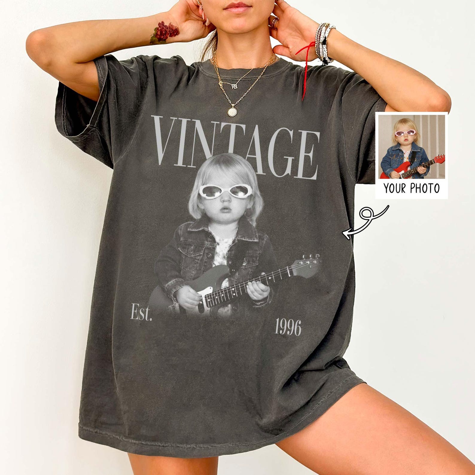 Personalized Vintage Photo And Year Shirt, Custom Picture Birthday Tee, 30th 40th Birthday Party Gift