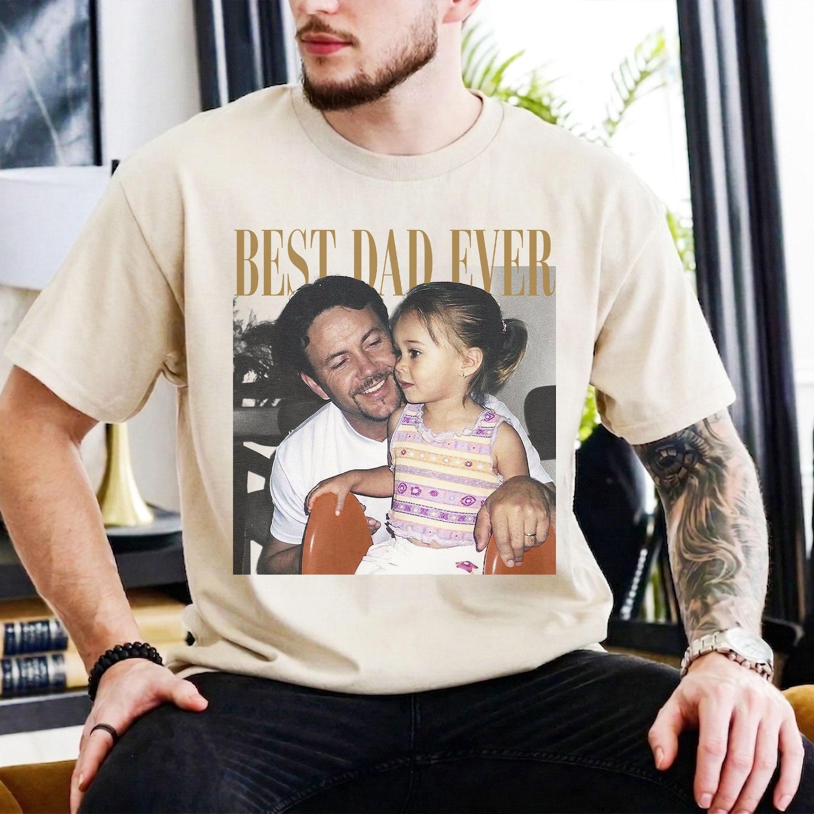 Personalized Photo Dad Comfort Colors Shirt, Daddy Picture TShirt, Grandpa Gift, Custom Portrait Papa Tee Family Gift