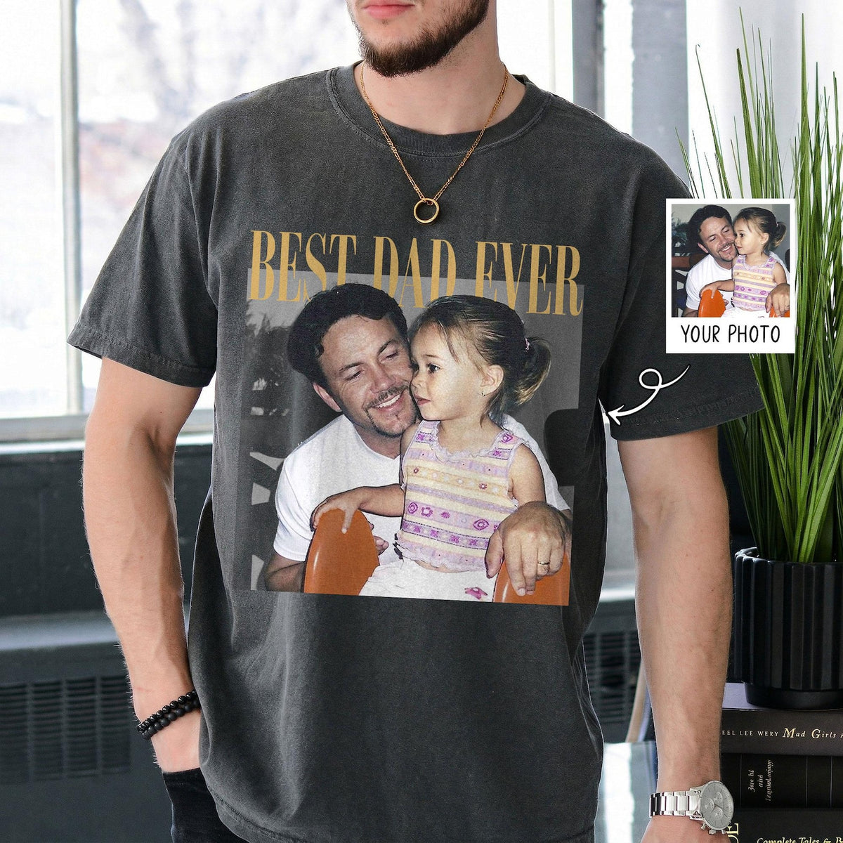 Personalized Photo Dad Comfort Colors Shirt, Daddy Picture TShirt, Grandpa Gift, Custom Portrait Papa Tee Family Gift