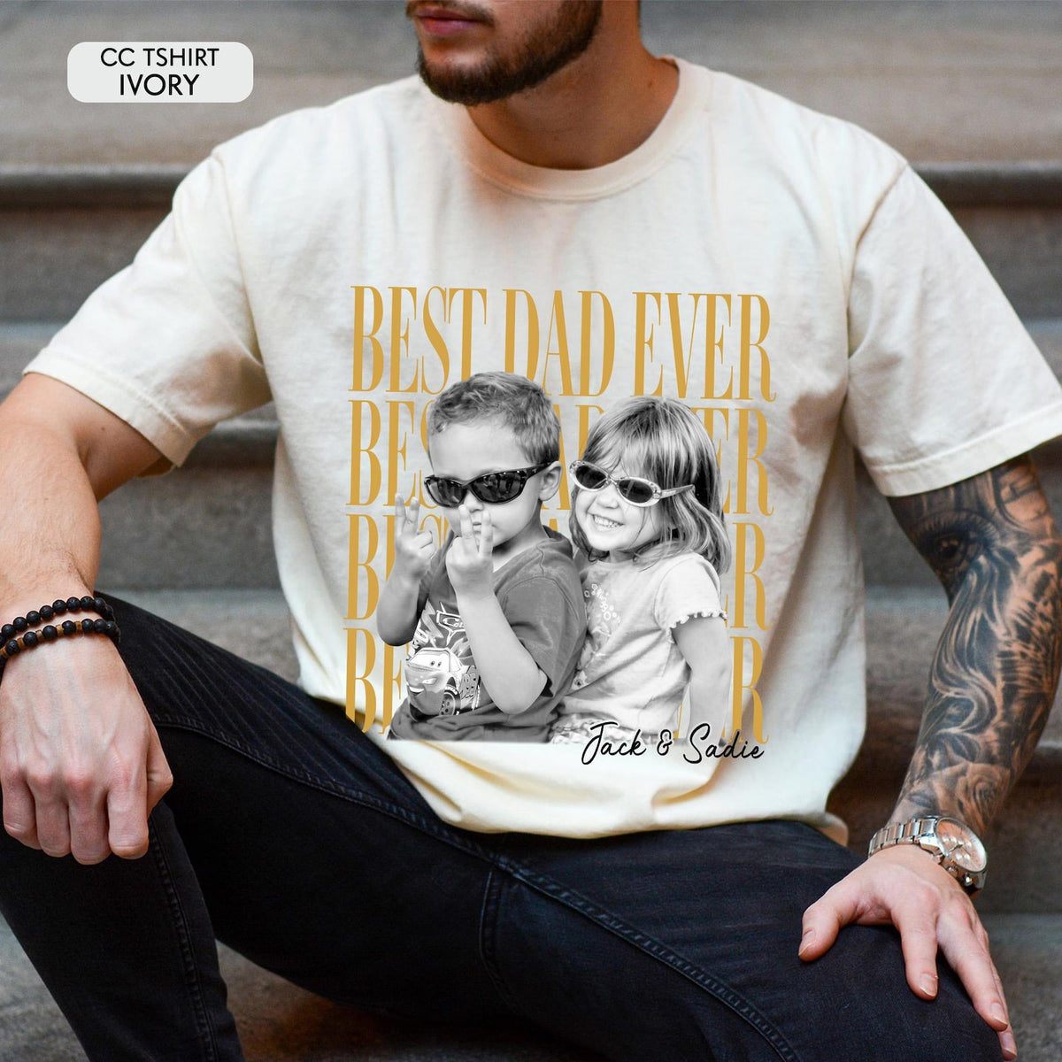 Custom Dad Vintage Photo Shirt: Personalized Fathers Day Shirt With Kids Photo, Funny Dad Shirt, Best Dad Ever Shirt, Dad Christmas Gift