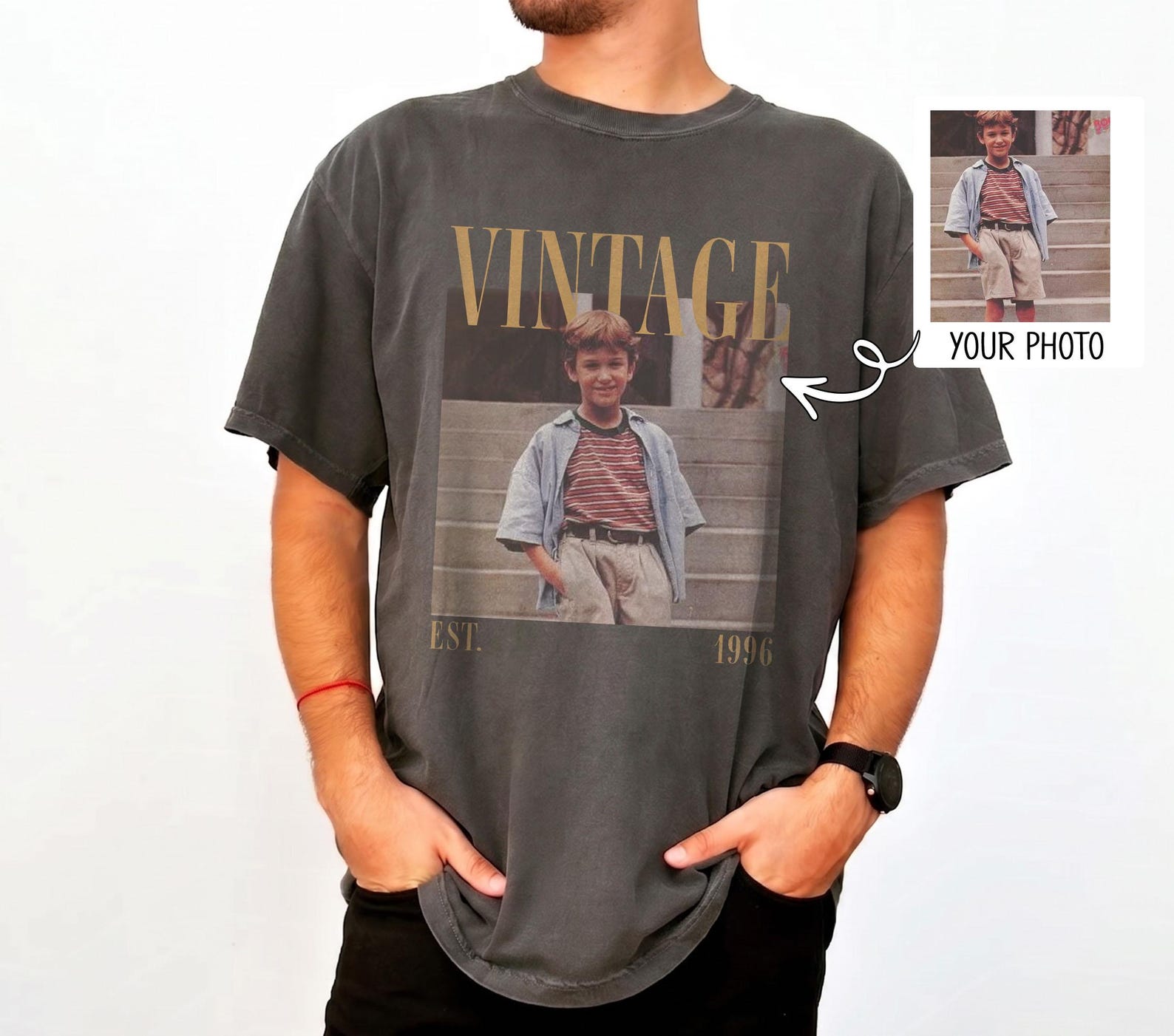 Custom Vintage Photo And Year Shirt, Custom Birthday Picture Shirt, 30th 40th Birthday Gift, Vintage Birthday Photo 30th Retro Shirt