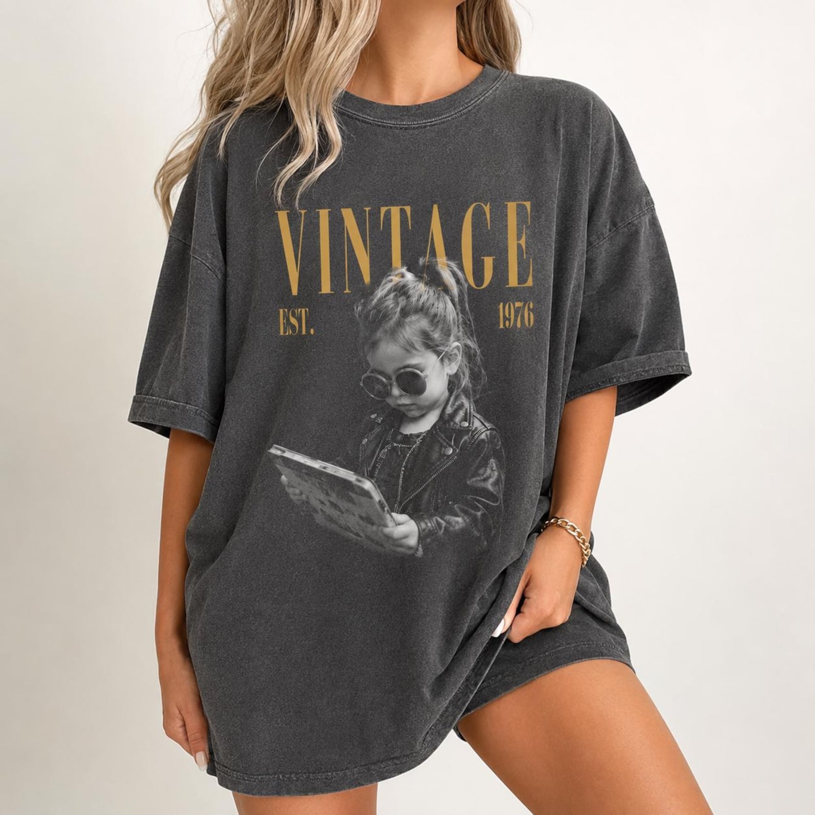 Vintage Custom Photo Shirt, Personalized 50th Birthday Tee, Photo Upload Gift for Her, Birthday Shirt