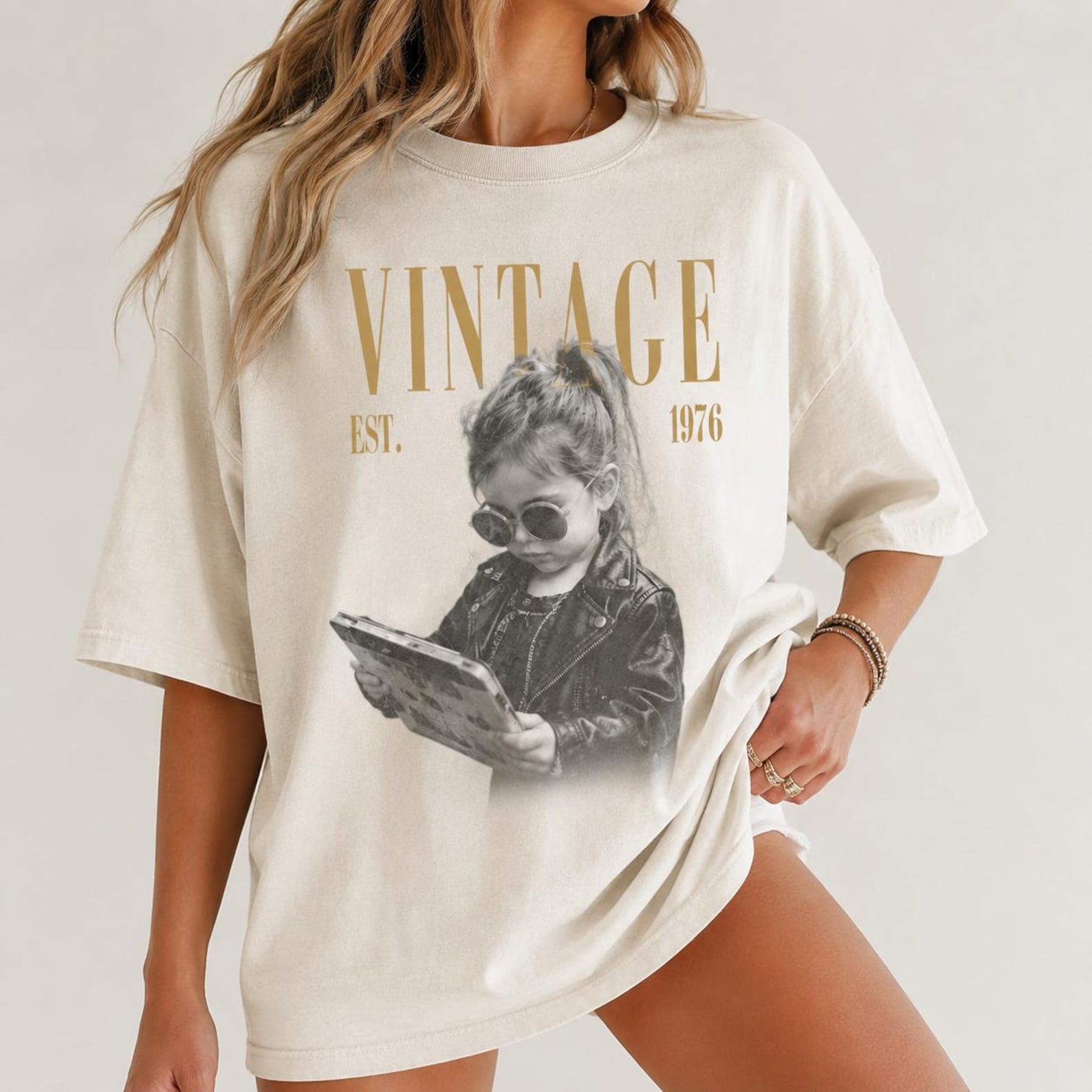 Vintage Custom Photo Shirt, Personalized 50th Birthday Tee, Photo Upload Gift for Her, Birthday Shirt