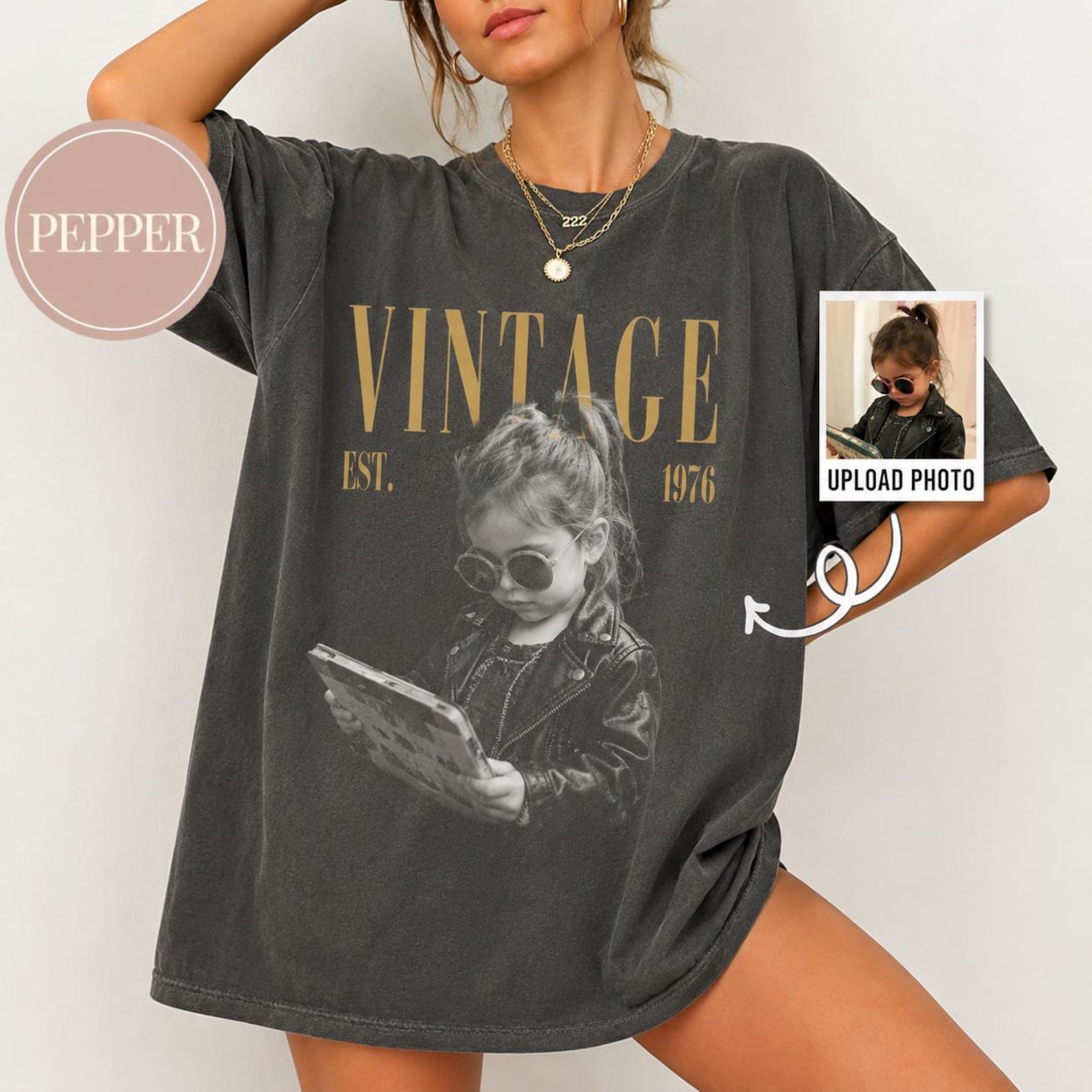 Vintage Custom Photo Shirt, Personalized 50th Birthday Tee, Photo Upload Gift for Her, Birthday Shirt