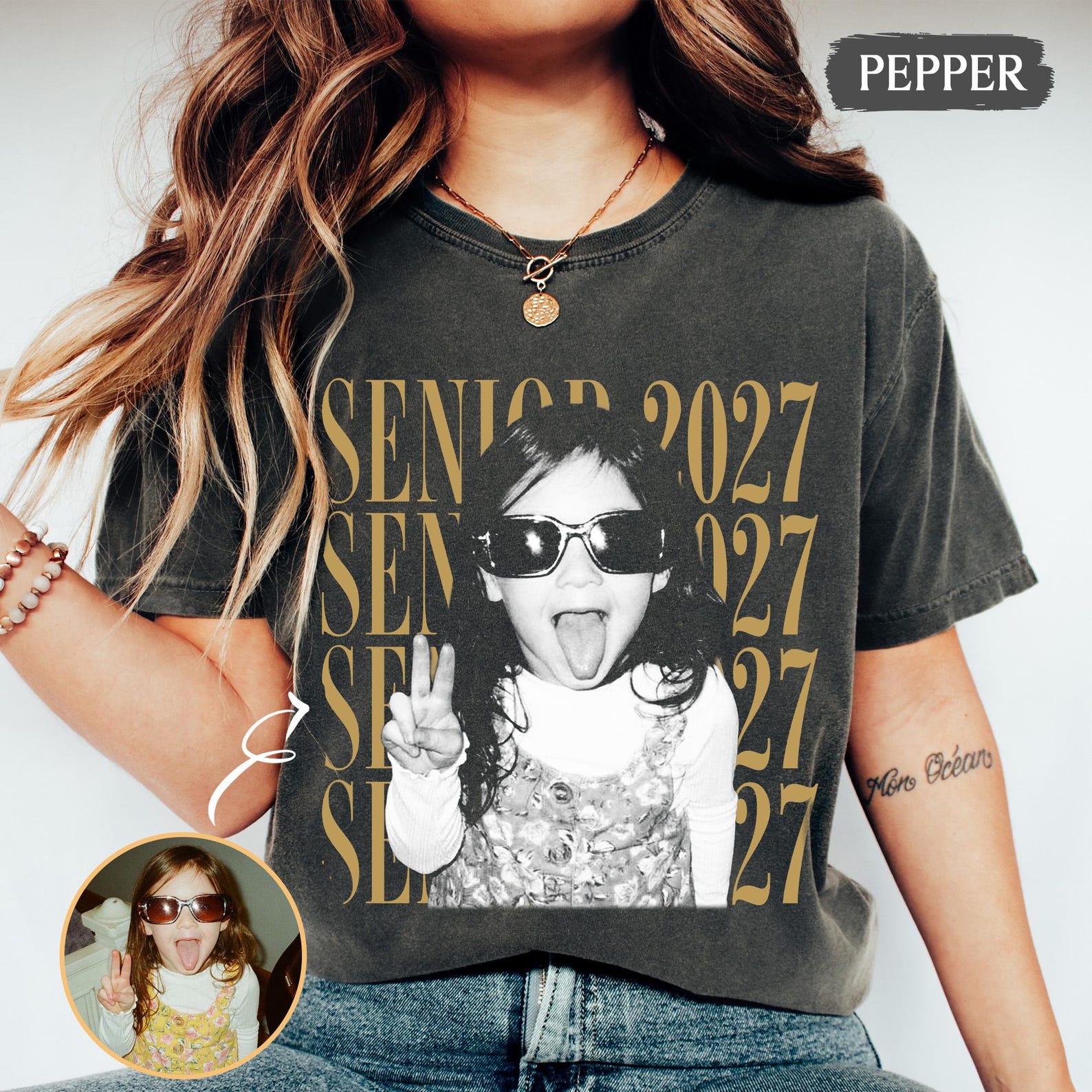Personalized Vintage Photo And Year Senior Shirt: Custom Graduate Picture Shirt, Class of 2027 Graduation Gift, Retro Senior Boy Girl Shirt