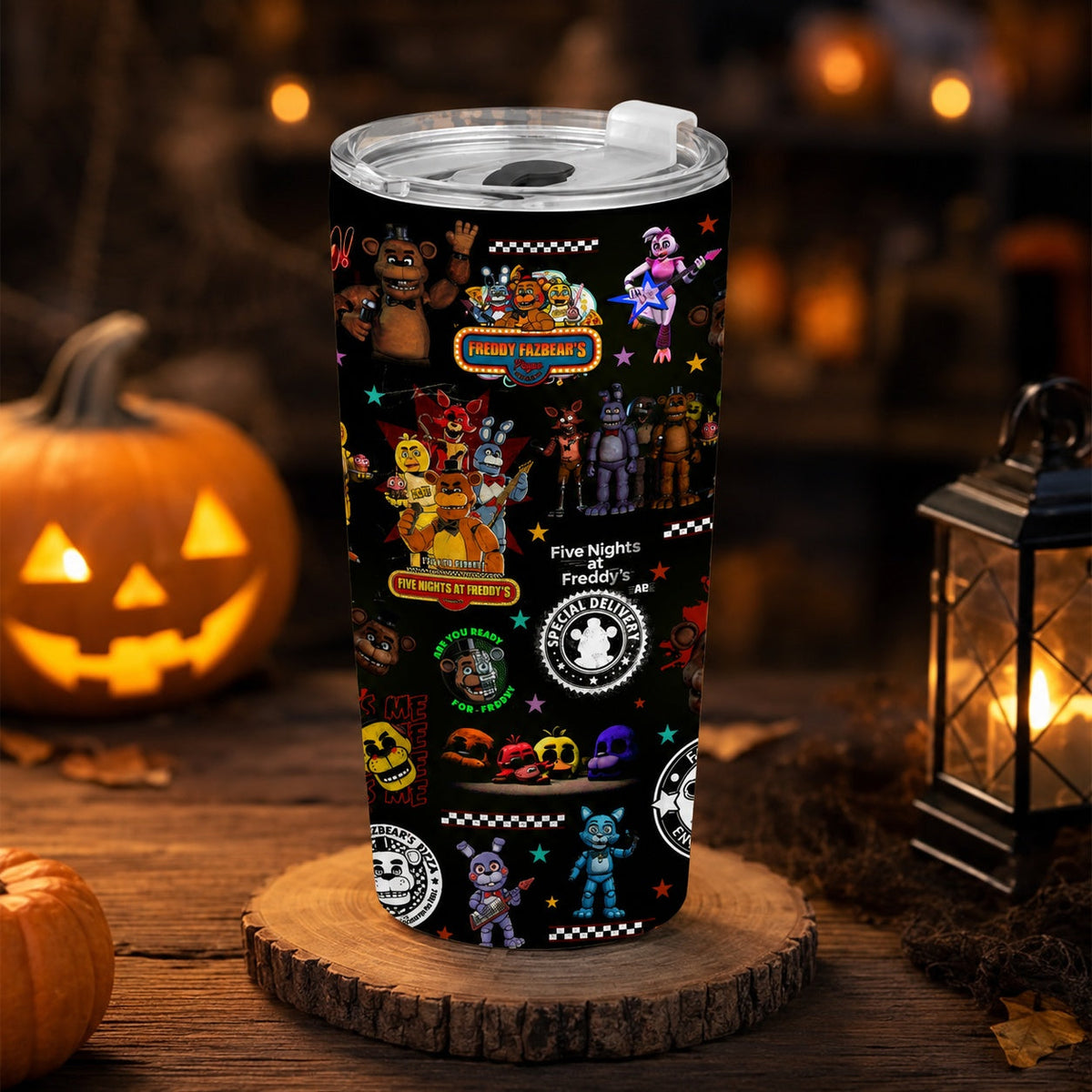 NEW | 40oz 20oz FNAF Stainless Steel Tumbler With Handle And Straw, Gothic Halloween Drinkware, Horror Movie Gift for Fans